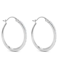 And Now This Crystal Tapered Hoop Earrings Silver-Plate, 1.2"