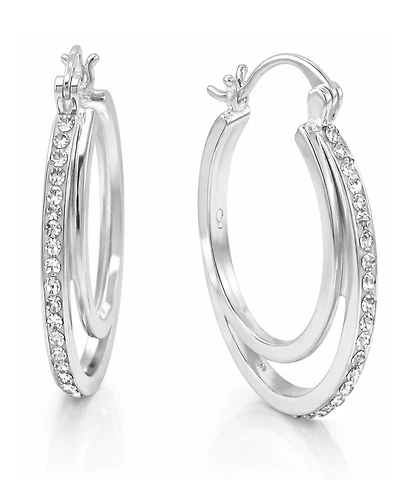 And Now This Crystal Double Hoop Earrings in Silver-Plate, 1.2"