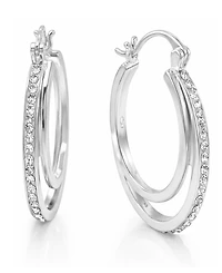 And Now This Crystal Double Hoop Earrings in Silver-Plate, 1.2"