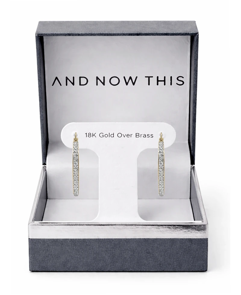 And Now This Crystal Tapered Hoop Earrings Silver-Plate, 1.2"