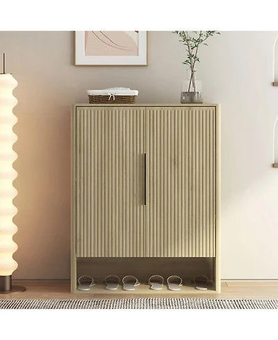 Rainsken Shoe Storage Cabinet, 4-Tier Wooden Shoe Organizer with Doors and Adjustable Shelves for Entryway, Hallway, Living Room