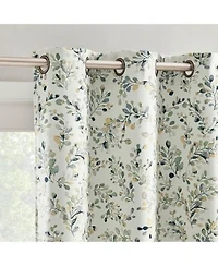 Sun Zero Maureen Painted Botanical Magnetic Closure Blackout Grommet Curtain Panel Pair