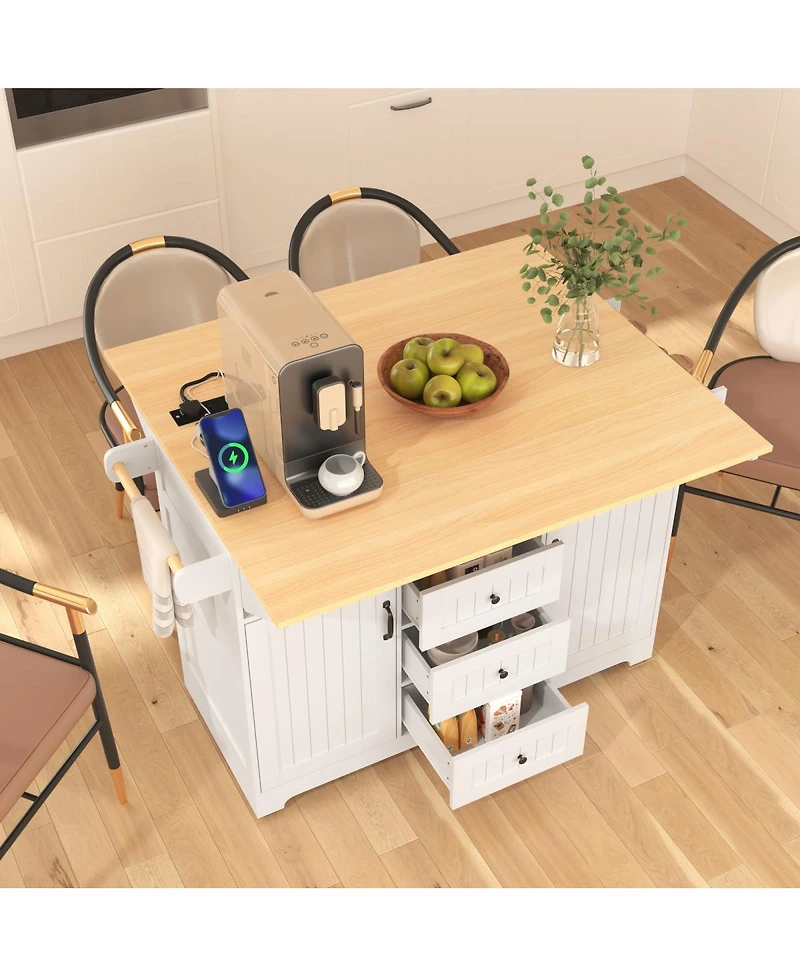Streamdale Furniture Rolling Kitchen Island Drop Leaf, Power Outlet, Storage