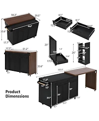Streamdale Furniture Kitchen Island Extendable Table and Trash Storage