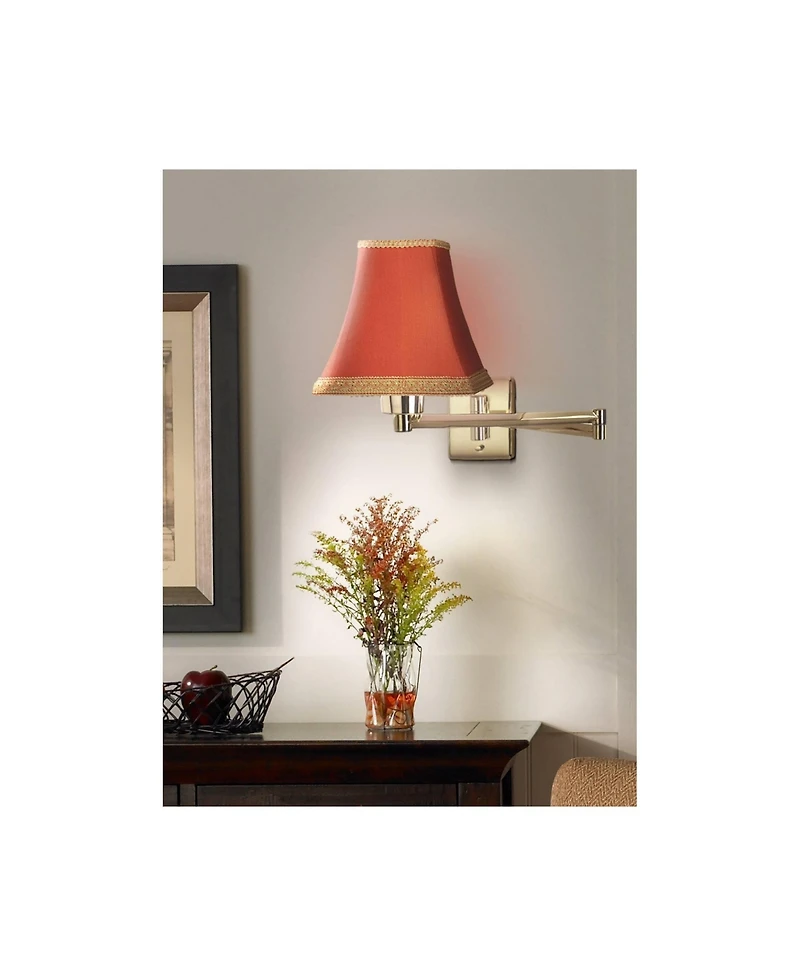 Barnes and Ivy Modern Swing Arm Wall Lamp Antique Brass Plug-In Light Fixture Rust Orange Square Shade for Bedroom Bedside Reading