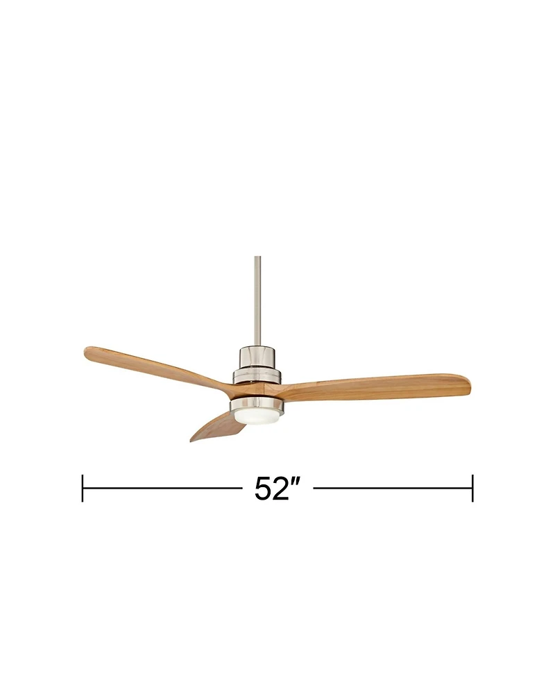 Casa Vieja 52" Delta-Wing Dc Modern 3 Blade Indoor Ceiling Fan with Led Light Remote Control Brushed Nickel Natural Solid Wood for Living Room Kitchen