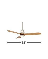 Casa Vieja 52" Delta-Wing Dc Modern 3 Blade Indoor Ceiling Fan with Led Light Remote Control Brushed Nickel Natural Solid Wood for Living Room Kitchen