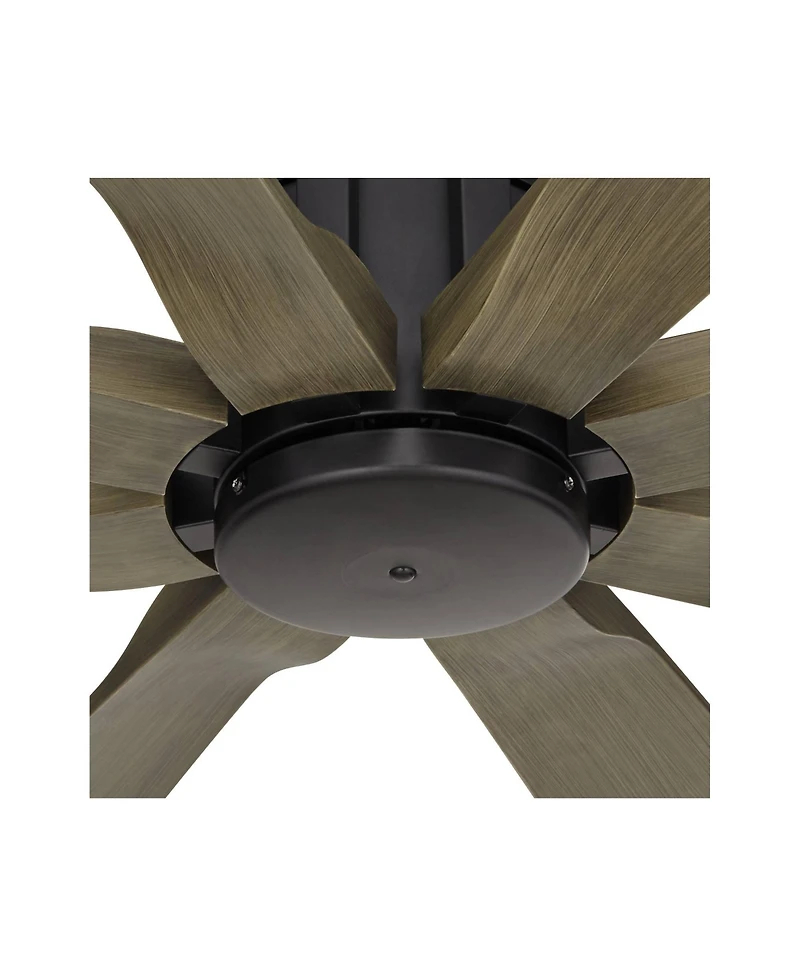 Possini Euro Design 70" Defender Industrial Rustic Indoor Outdoor Ceiling Fan Remote Matte Black Weathered Oak Damp Rated Patio
