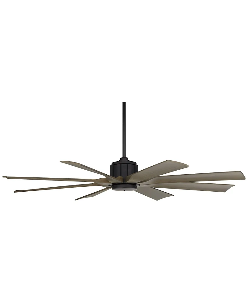 Possini Euro Design 60" Defender Industrial Rustic Indoor Outdoor Ceiling Fan Remote Matte Black Weathered Oak Damp Rated Patio