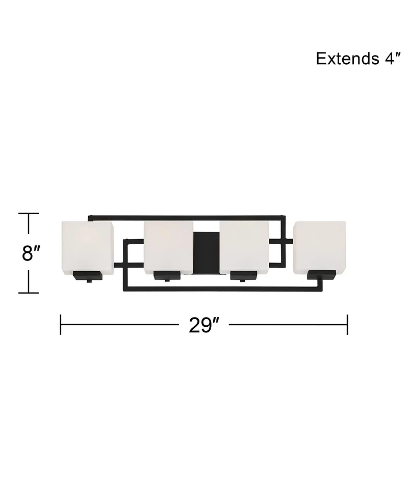 Possini Euro Design Modern Wall Light Black Hardwire 29" 4-Light Fixture White Rectangular Glass Shade for Bathroom Vanity Home