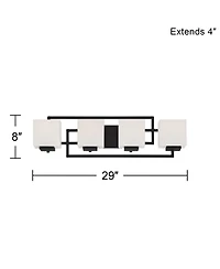 Possini Euro Design Modern Wall Light Black Hardwire 29" 4-Light Fixture White Rectangular Glass Shade for Bathroom Vanity Home