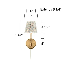 Possini Euro Design Ophelia 9 1/2"H Warm Brass Plug-In Floral Pleated Shade Wall Sconce