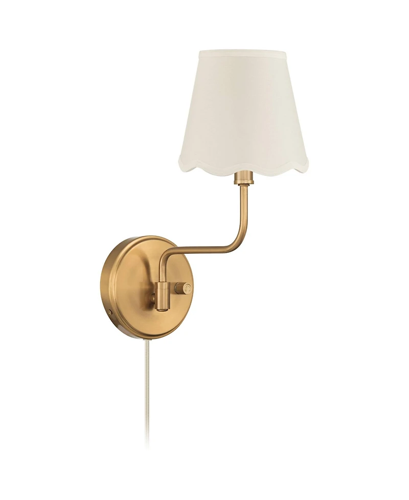 Possini Euro Design Ophelia 9 1/2"H Warm Brass Plug-In Wall Sconce Scallop Shade