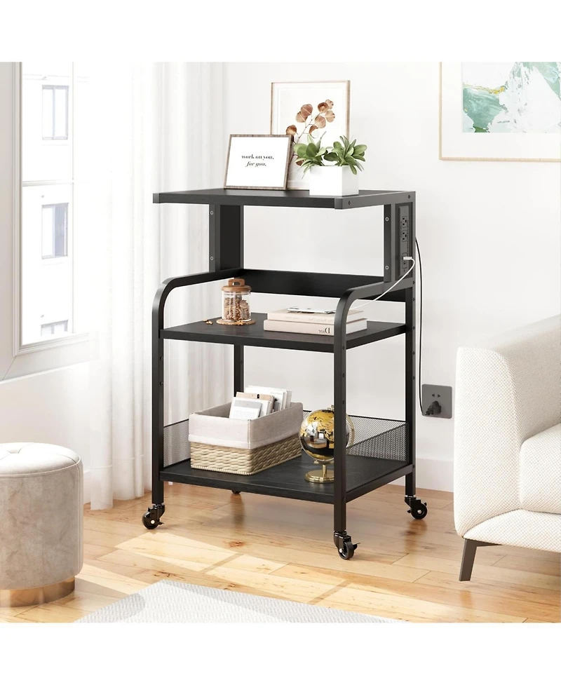 gaomon Printer Stand with Usb Power Ports, 3-Tier Rolling Cart, Adjustable Shelf, Heavy Duty Multifunction Table for Office or Kitchen