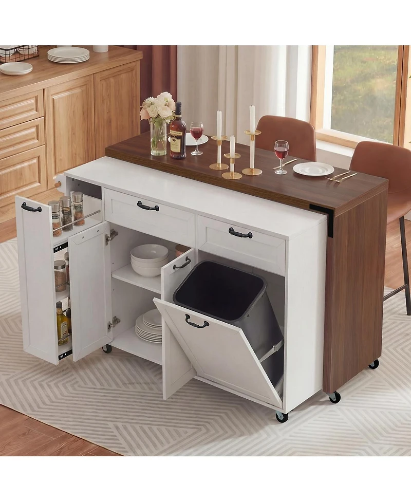 Streamdale Furniture Kitchen Island Extendable Table and Trash Storage