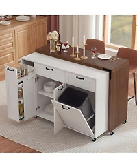 Streamdale Furniture Kitchen Island Extendable Table and Trash Storage