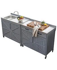Streamdale Furniture Outdoor Kitchen Island Stainless Top, Storage, Drawer, Wheels