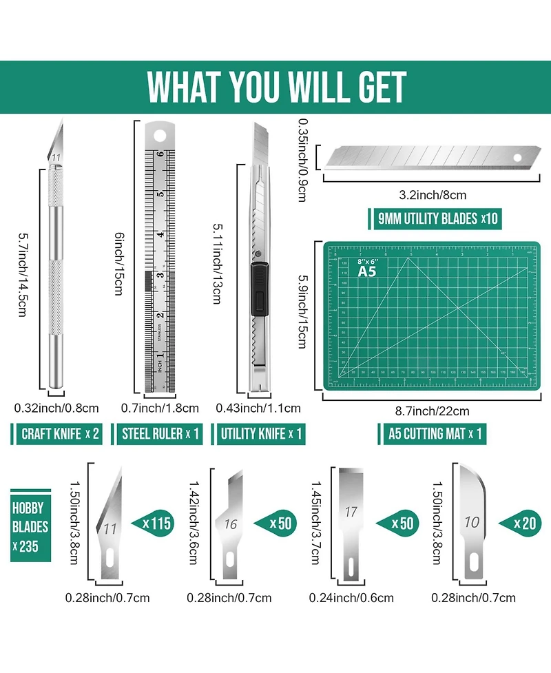 Gnuadz 250 Exacto Craft Hobby Precision Knife Blades Set Modeling Scrapbooking 250pcs with 235 Extra Blades
