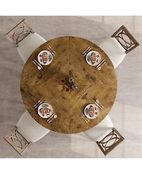 Homfan Round Dining Table, Farmhouse Table for 4-6, Mid Century Wood with Wide Top and Cross Base, Circle Kitchen