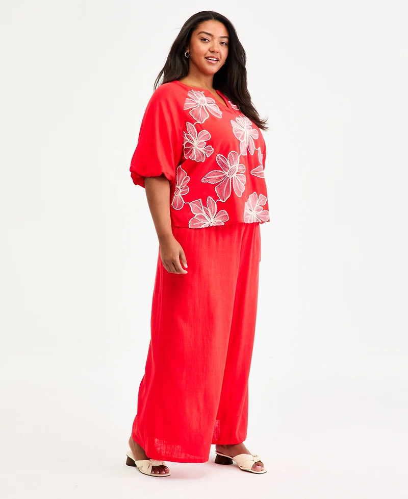 Vince Camuto Plus Split Neck Bubble Sleeve Blouse