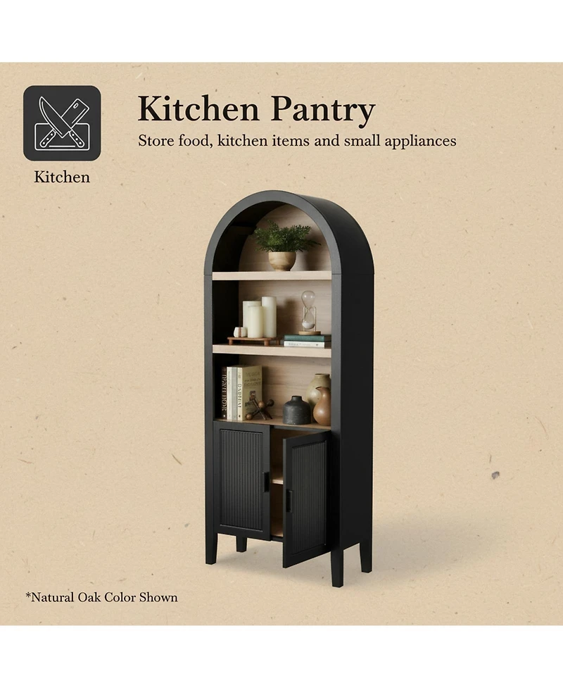 Yigii Arched Pantry Cabinet Reeded Doors 5-Tier Adjustable Shelves Storage for Kitchen Dining Living Room