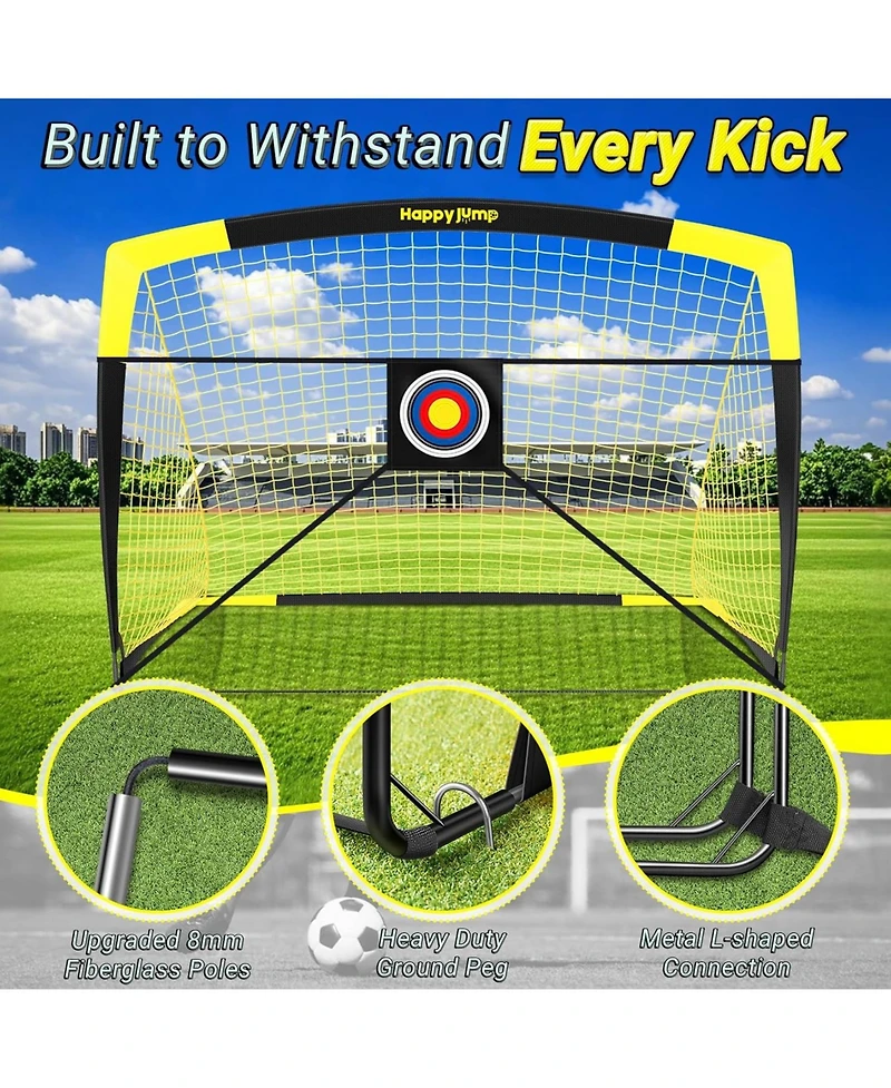 Happy Jump 7x5 Ft and 5x3.6 Ft Portable Soccer Goal for Youth Players Ages 6-14, Large-Frame Design Built for Long-Term Development, Easy Setup