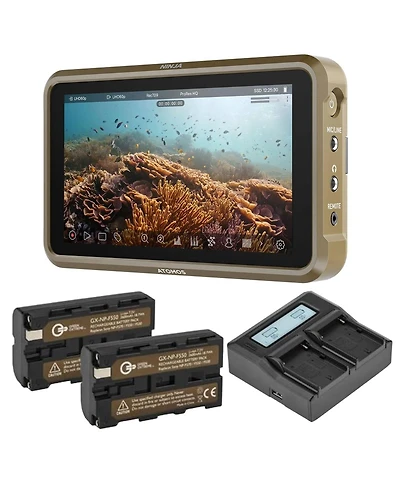 Atomos All New Ninja V 5.2" 8K Hdmi H.265 Raw Recording Monitor - Bundle with 2X Green Extreme Np-F550 Battery Packs, Dual Smart Charger, Video