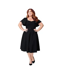 Unique Vintage Plus Flutter Sleeve Swing Dress