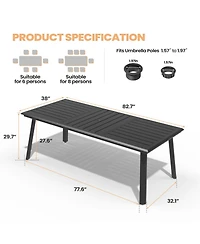 Pellebant 82.7in Outdoor Patio All-Weather Aluminum Dining Table with Umbrella Hole
