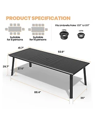 Pellebant 93.9in Outdoor Patio All-Weather Aluminum Dining Table with Umbrella Hole