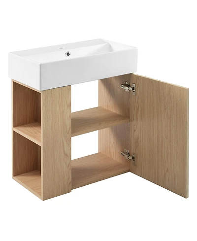 Casainc 21.6" Floating Bathroom Vanity with Ceramic Basin, Bathroom Storage Cabinet with Left Side Storage