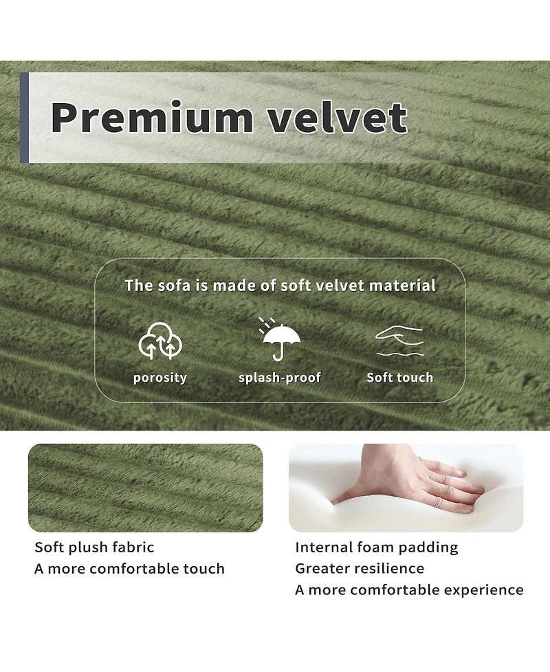 Rainsken 78.7" Floor Sofa Bed, Convertible Curved Couch Sleeper with Plush Corduroy Foam-Filled Cushions, Futon Loveseat for Living Room