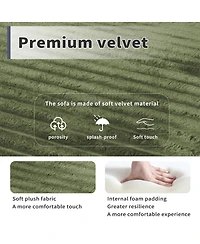 Rainsken 78.7" Floor Sofa Bed, Convertible Curved Couch Sleeper with Plush Corduroy Foam-Filled Cushions, Futon Loveseat for Living Room