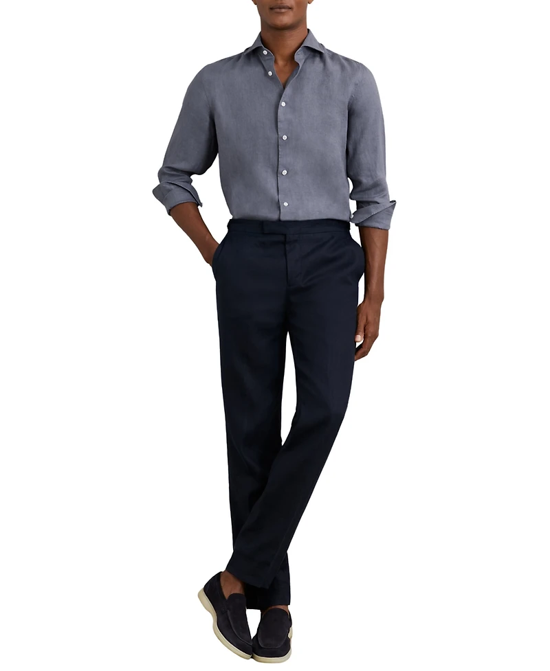 Reiss Men's Linen Cutaway Collar Regular Fit Shirt
