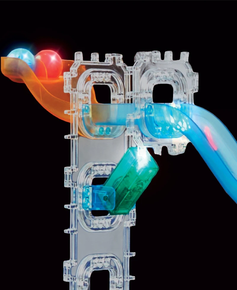 Discovery Kids Mindblown Glow Roll Marble Run Light-Up Construction Set, 92-Pieces