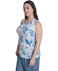 Calvin Klein Plus Printed Pleated Crewneck Camisole Top
