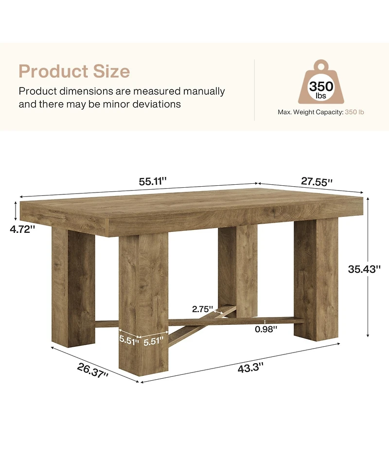 Tribesigns 55" Farmhouse Bar Table, Rectangular Counter Height Table, Modern Wooden Home Bar Furniture