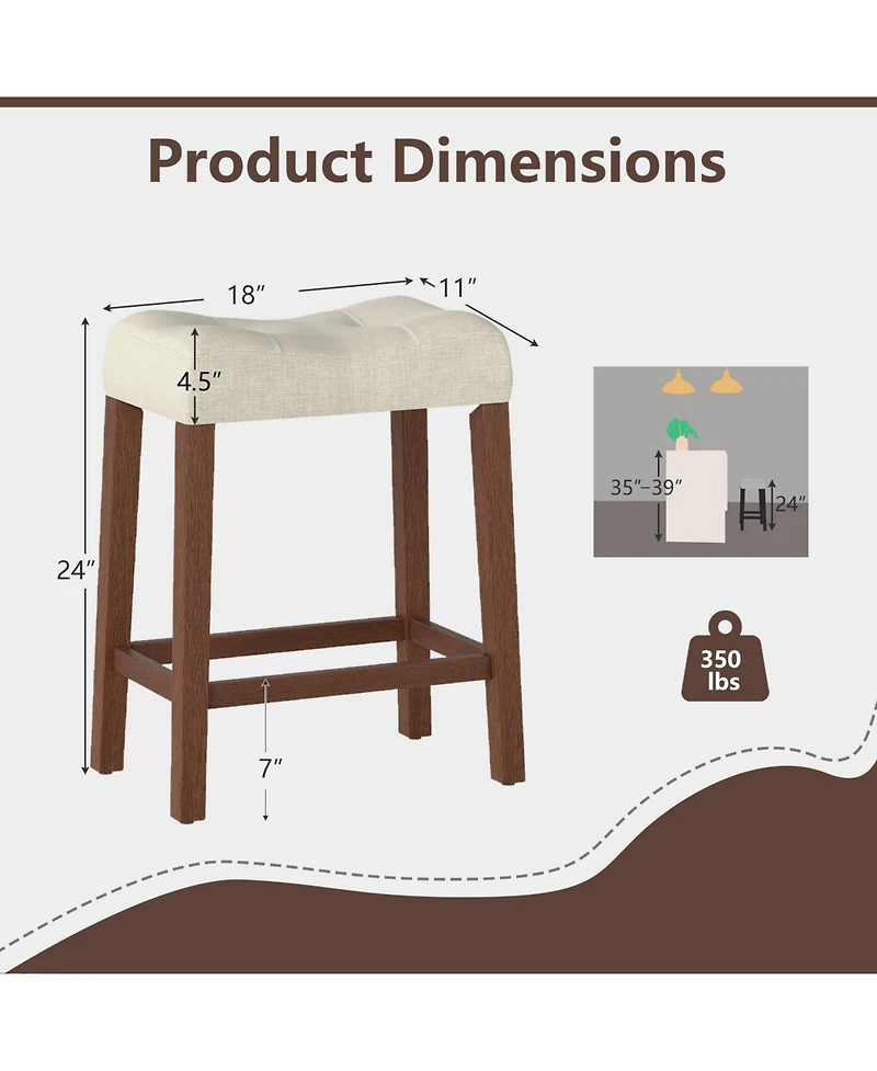 Gymax 24 Saddle Bar Stools Set of 4 w/ Footrest Rubber Wood Frame for Kitchen Island