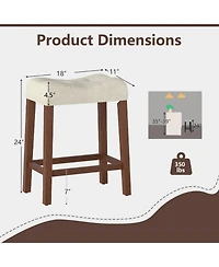 Gymax 24 Saddle Bar Stools Set of 4 w/ Footrest Rubber Wood Frame for Kitchen Island