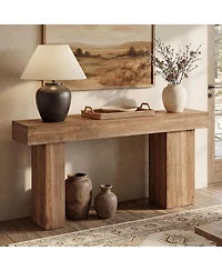 Tribesigns Solid Wood Console Table, 63-Inch Farmhouse Sofa Table Behind Couch with Artistic Legs
