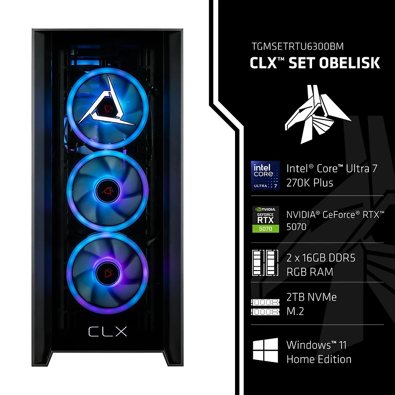 Clx Set Gaming Pc - Liquid Cooled Intel Core Ultra 7 270K Plus 3.7GHz, 32GB DDR5, GeForce Rtx 5070 12GB Graphics, 2TB Ssd, WiFi, Windows 11 Home