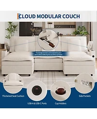 gaomon Sectional Couches, 108 in Cloud Modular Sectional Sofa, U-Shaped Chenille Deep Seat Sofa with Storage Armrests and Charging Ports