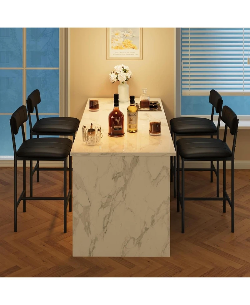 gaomon Set of 4 Steel-Leg Padded High-Back Dining Chairs and Bar Stools