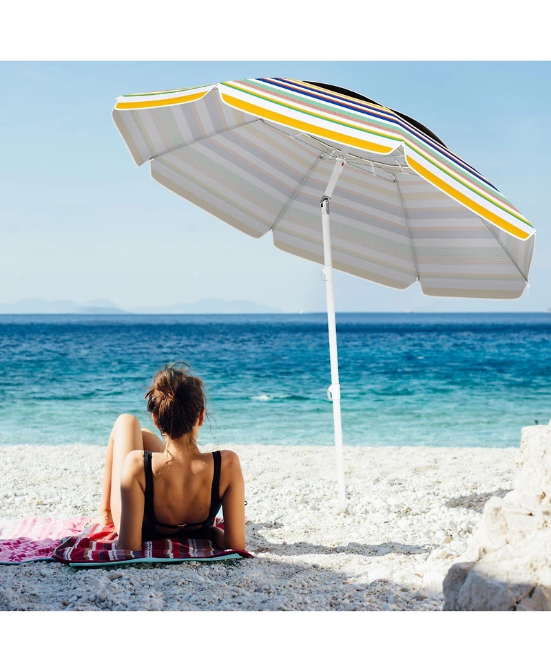 Slickblue 6.5' Beach Umbrella with Upf 50+ Sun Protection and Push Button Tilt