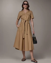 Donna Karan Weekend Women's Short-Sleeve Self-Belted Midi Shirt Dress