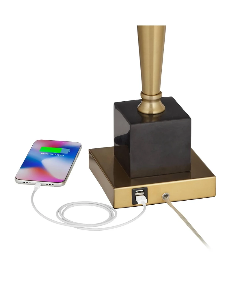 Wayne Modern Table Lamps 29 1/4" Tall Set of 2 with Usb Charging Port Brass Gold Black Tapered Drum Shade for Bedroom Living Room Nightstand Beds