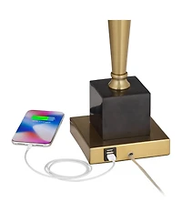 Wayne Modern Table Lamps 29 1/4" Tall Set of 2 with Usb Charging Port Brass Gold Black Tapered Drum Shade for Bedroom Living Room Nightstand Beds