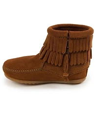 Minnetonka Little Girls Kids' Suede Double Fringe Side Zip Boots