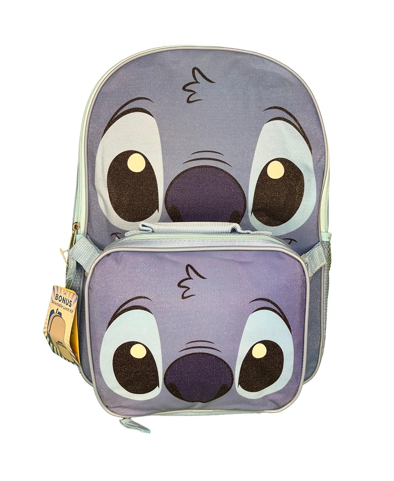 Disney Stitch 16" Shoulder Backpack for School with Rectangular Lunch Bag
