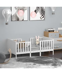 Sugift 2 in 1 Convertible Kids Wooden Bed Furniture with Guardrails